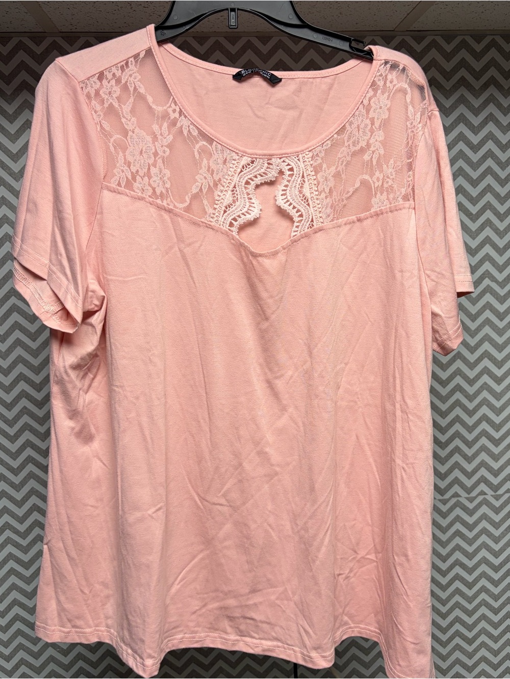 BloomChic Lace Yoke Short Sleeve Top - Light Pink